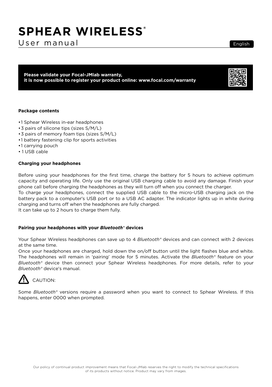 Sphear wireless | Focal Sphear Wireless In-Ear Headphones (Olive) User Manual | Page 10 / 48