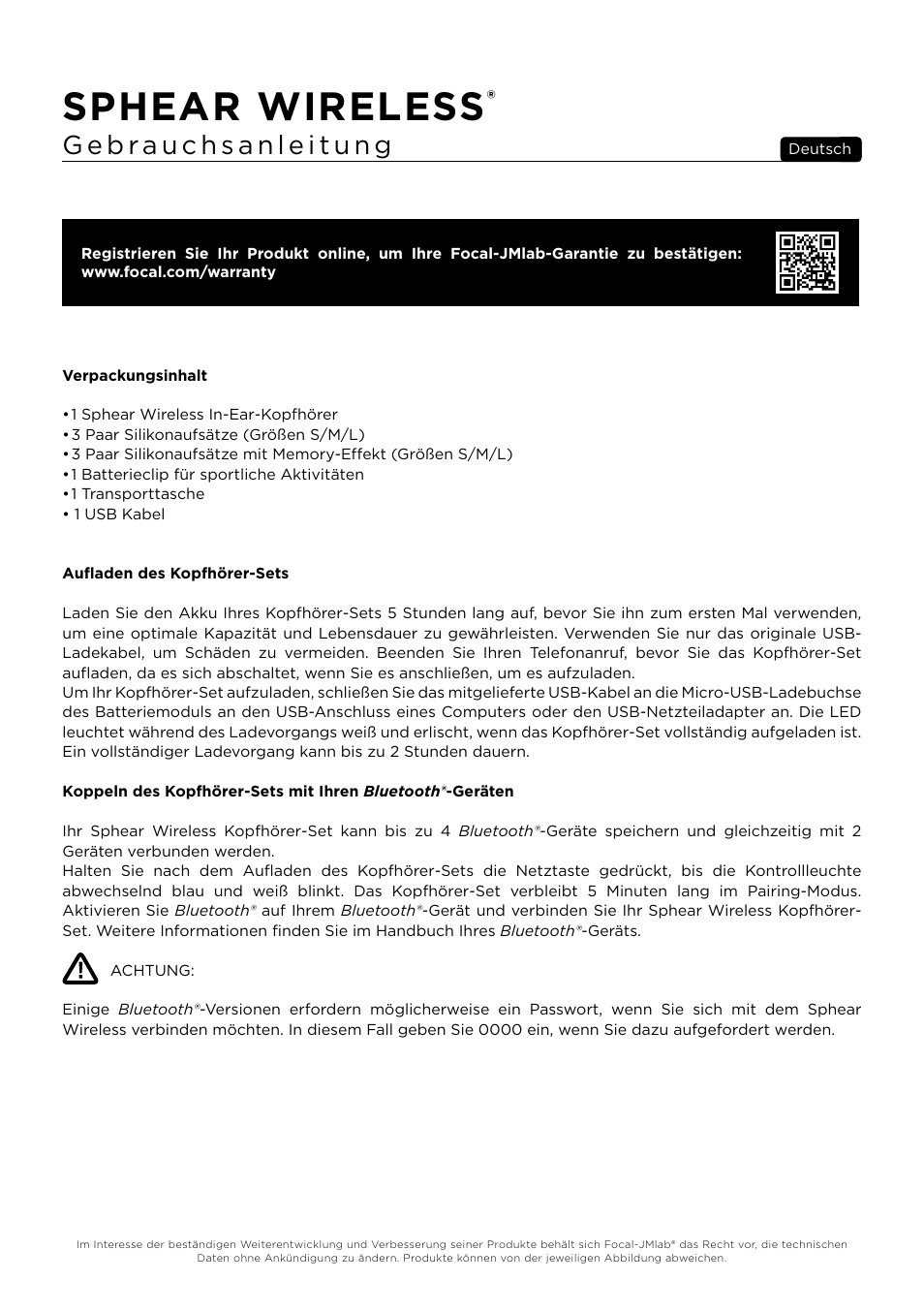 Sphear wireless | Focal Sphear Wireless In-Ear Headphones (Olive) User Manual | Page 13 / 48