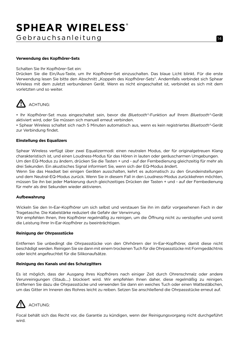 Sphear wireless | Focal Sphear Wireless In-Ear Headphones (Olive) User Manual | Page 14 / 48