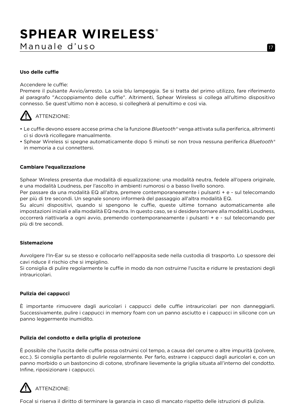 Sphear wireless | Focal Sphear Wireless In-Ear Headphones (Olive) User Manual | Page 17 / 48