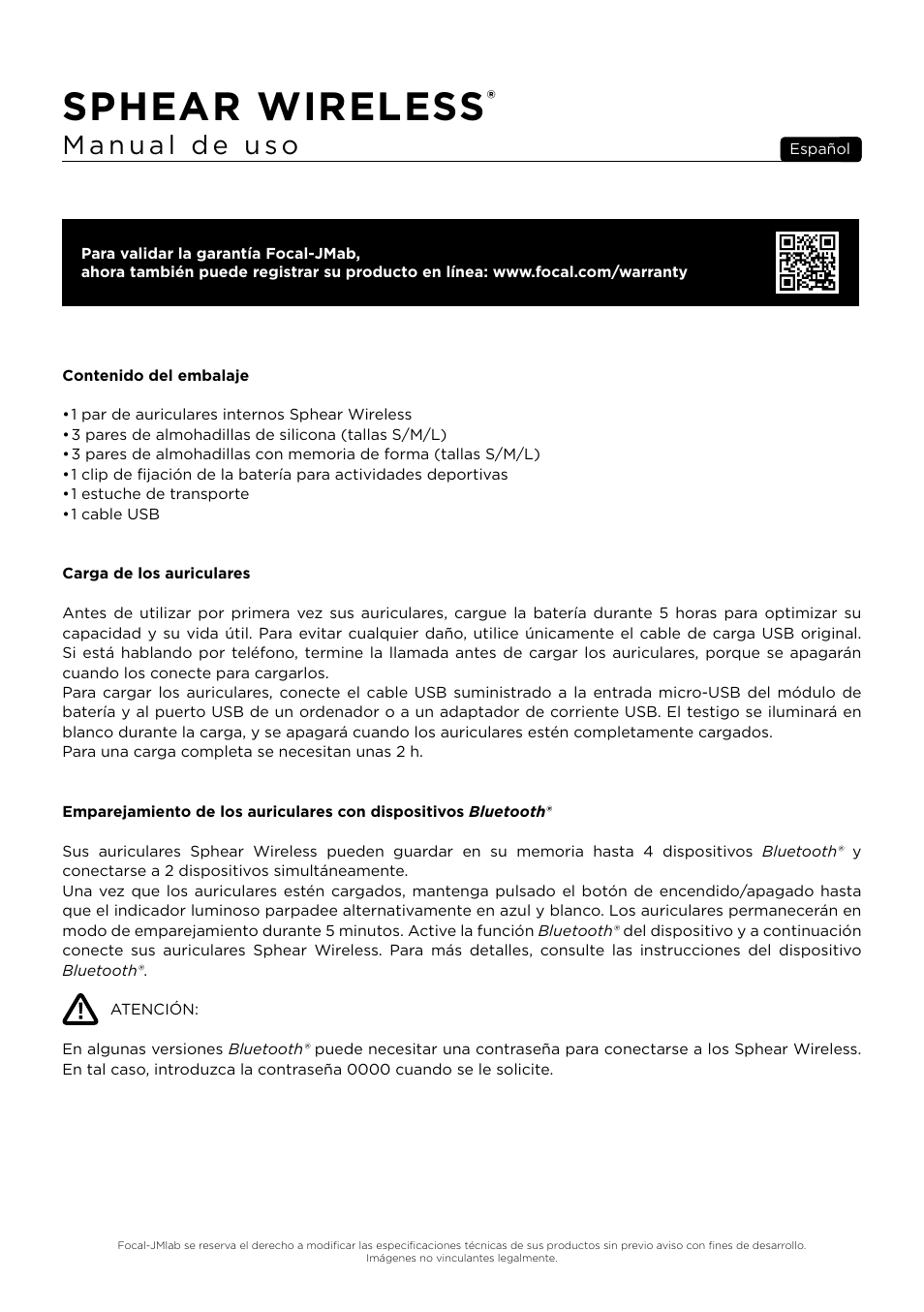 Sphear wireless | Focal Sphear Wireless In-Ear Headphones (Olive) User Manual | Page 19 / 48