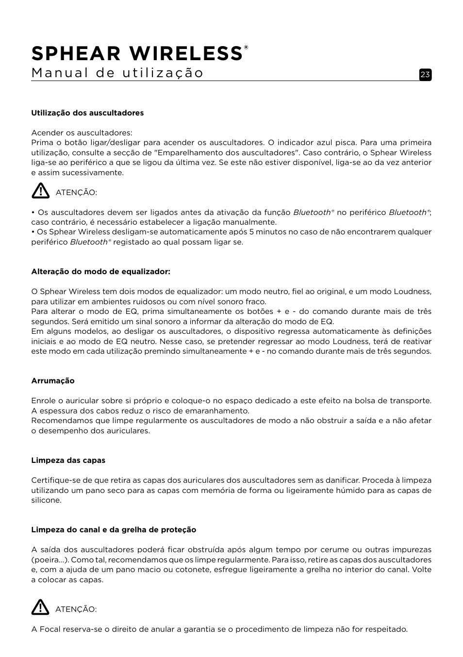 Sphear wireless | Focal Sphear Wireless In-Ear Headphones (Olive) User Manual | Page 23 / 48