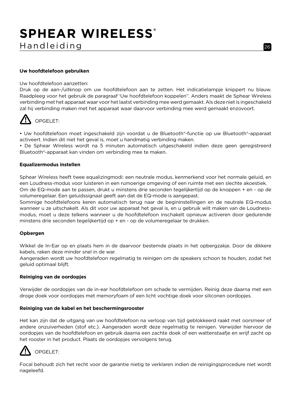 Sphear wireless | Focal Sphear Wireless In-Ear Headphones (Olive) User Manual | Page 26 / 48