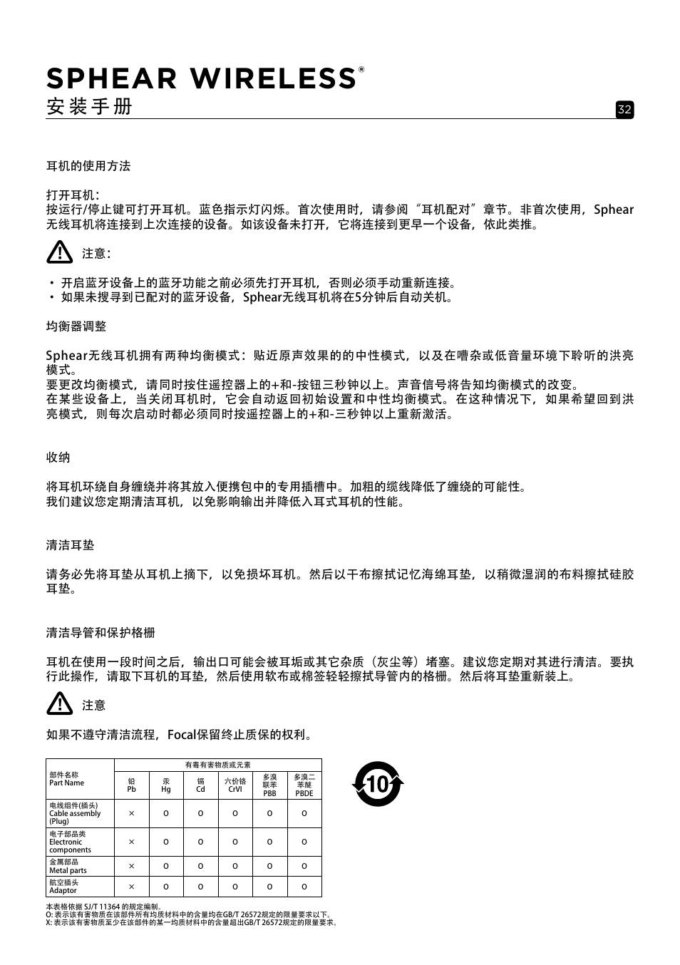 Sphear wireless, 安 装 手 册 | Focal Sphear Wireless In-Ear Headphones (Olive) User Manual | Page 32 / 48
