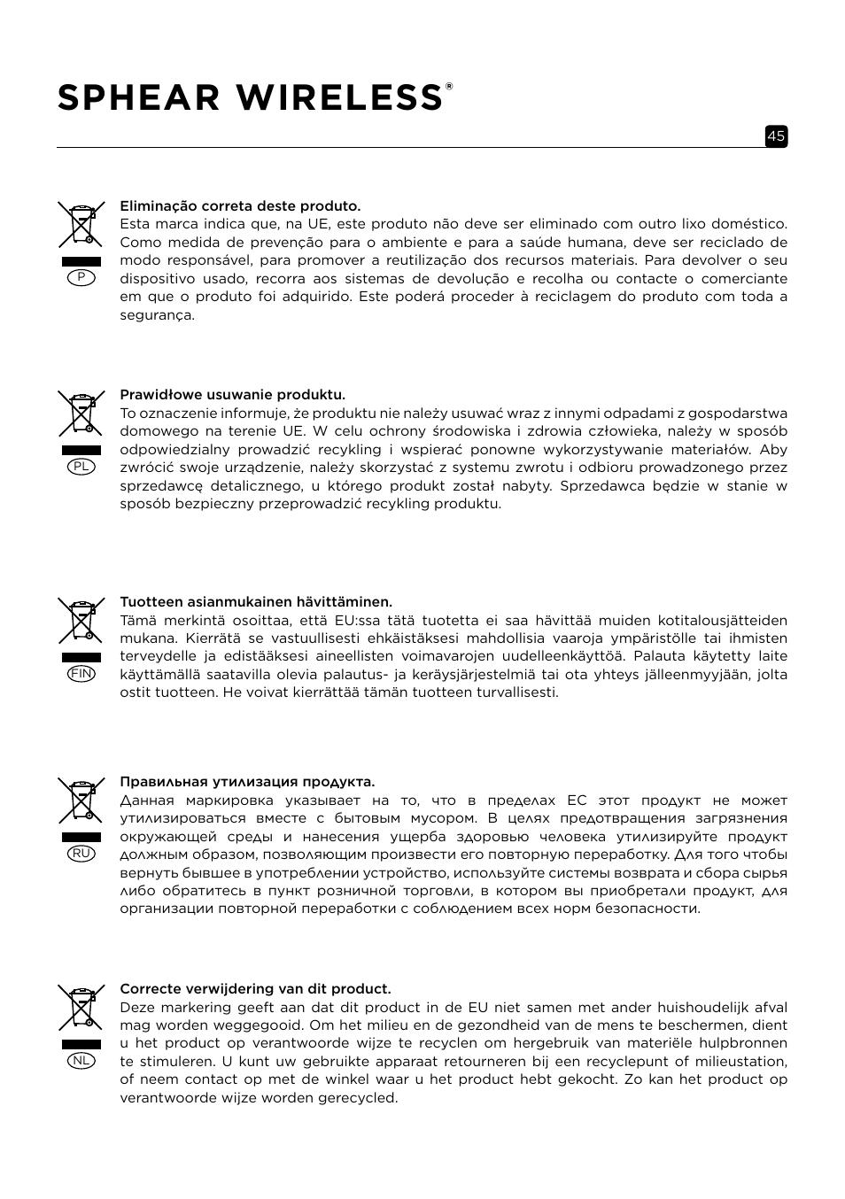 Sphear wireless | Focal Sphear Wireless In-Ear Headphones (Olive) User Manual | Page 45 / 48