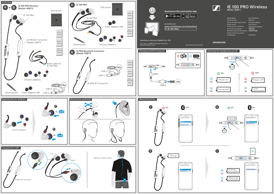 Sennheiser IE 100 PRO Wireless In-Ear Headphones (Black) User Manual | 2 pages