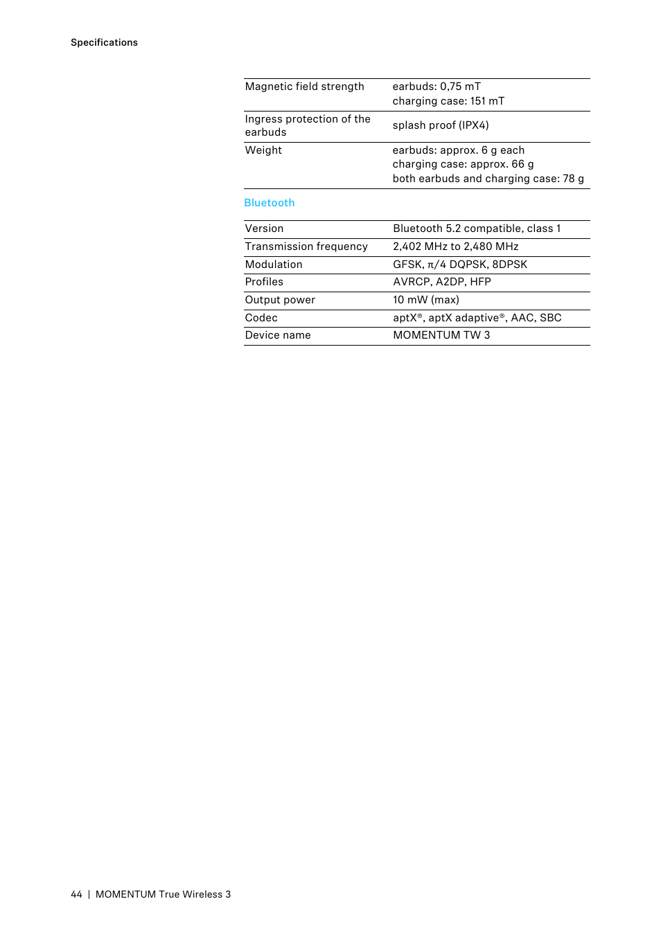 Sennheiser MOMENTUM True Wireless 3 Noise-Canceling In-Ear Headphones (Graphite) User Manual | Page 44 / 46