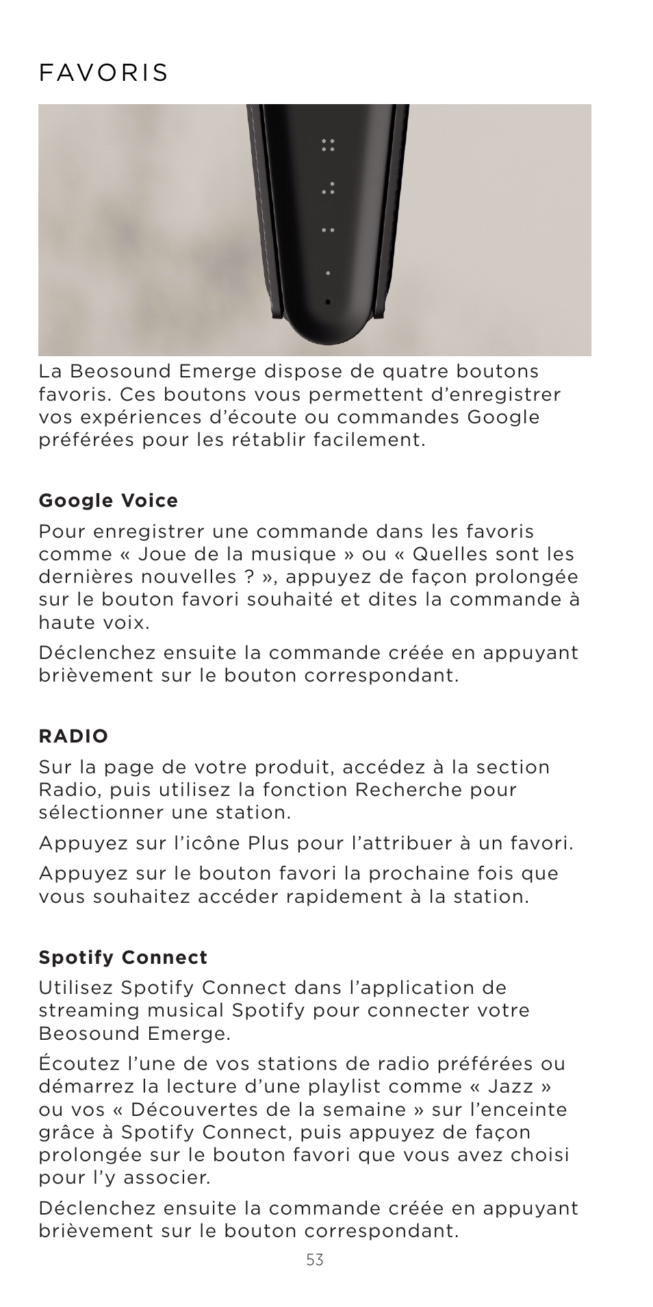Favo r i s | Bang & Olufsen Beosound Emerge Compact Wi-Fi Home Speaker (Gold Tone Light Oak) User Manual | Page 53 / 122
