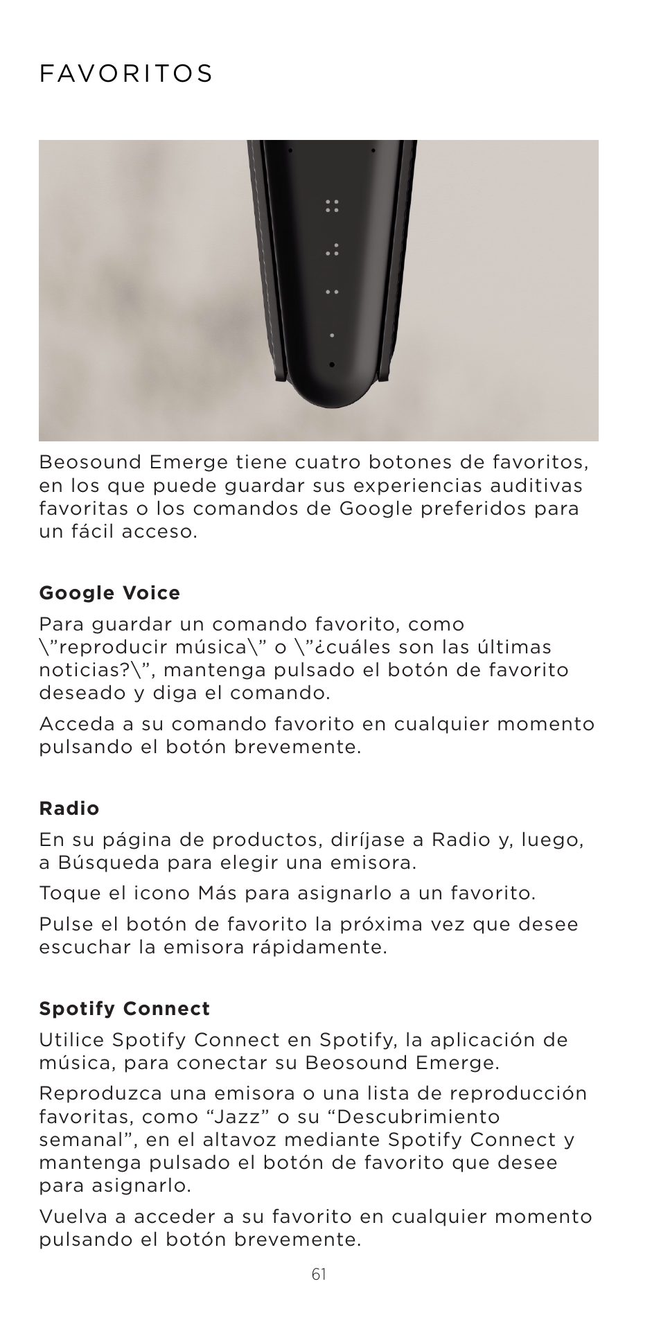 Favo r i to s | Bang & Olufsen Beosound Emerge Compact Wi-Fi Home Speaker (Gold Tone Light Oak) User Manual | Page 61 / 122