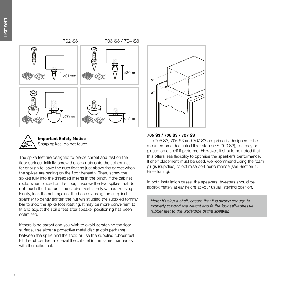 Bowers & Wilkins 707 S3 2-Way Bookshelf Speakers (Gloss Black, Pair) User Manual | Page 5 / 11