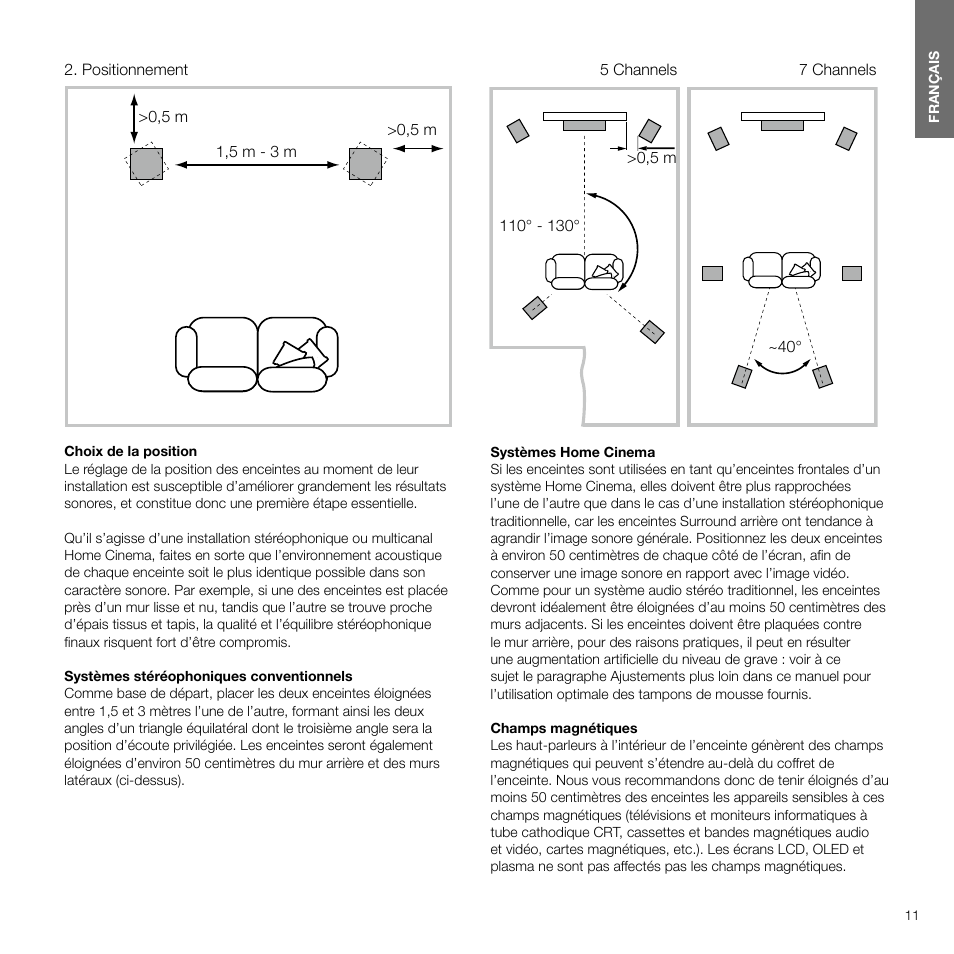 Positionnement, Contents français 4 | Bowers & Wilkins 607 Anniversary Edition 2-Way Bookshelf Speakers (Matte White, Pair) User Manual | Page 11 / 90
