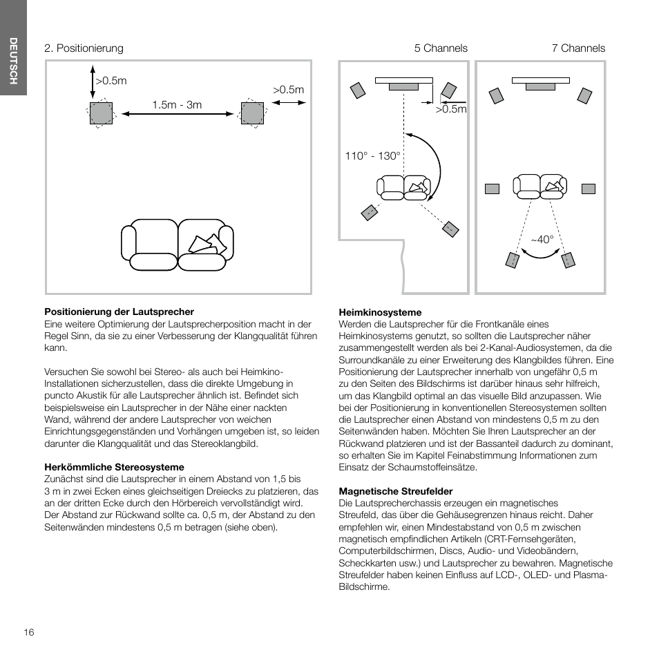 Positionierung | Bowers & Wilkins 607 Anniversary Edition 2-Way Bookshelf Speakers (Matte White, Pair) User Manual | Page 16 / 90