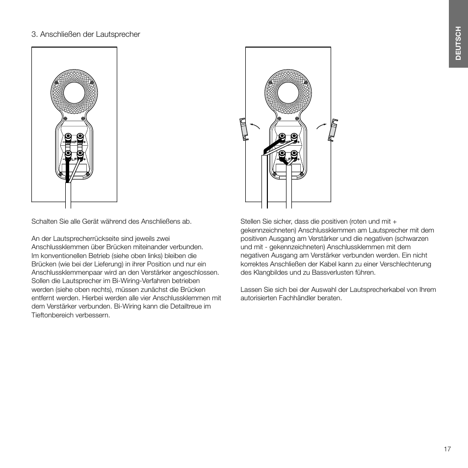 Anschließen der lautsprecher, Anschließen der lautsprecher 8 | Bowers & Wilkins 607 Anniversary Edition 2-Way Bookshelf Speakers (Matte White, Pair) User Manual | Page 17 / 90