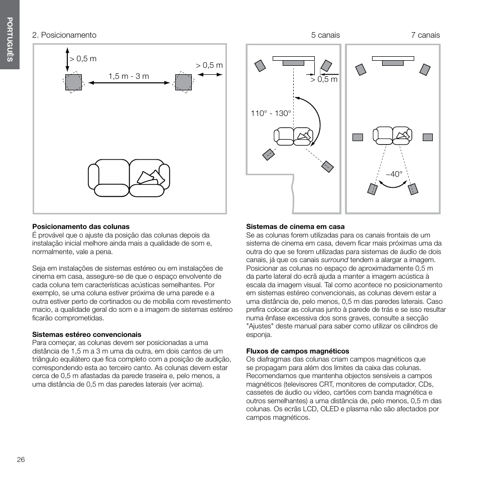 Posicionamento | Bowers & Wilkins 607 Anniversary Edition 2-Way Bookshelf Speakers (Matte White, Pair) User Manual | Page 26 / 90
