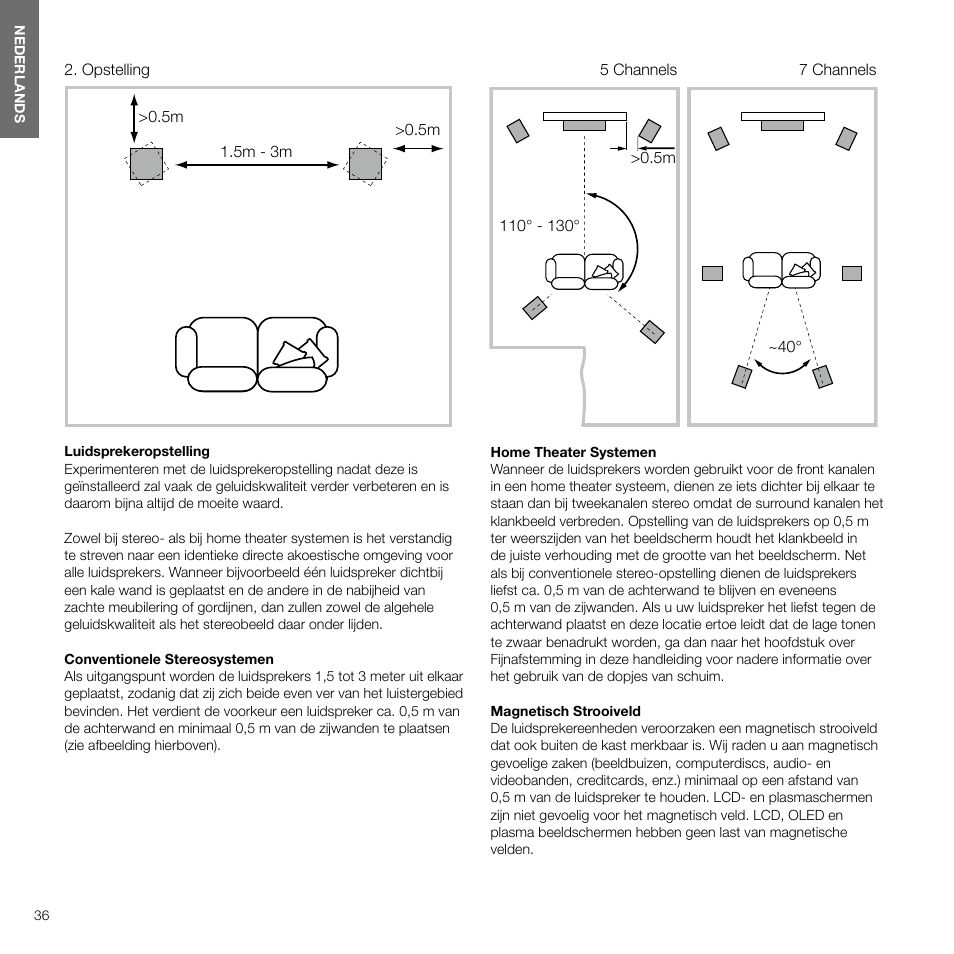 Opstelling | Bowers & Wilkins 607 Anniversary Edition 2-Way Bookshelf Speakers (Matte White, Pair) User Manual | Page 36 / 90