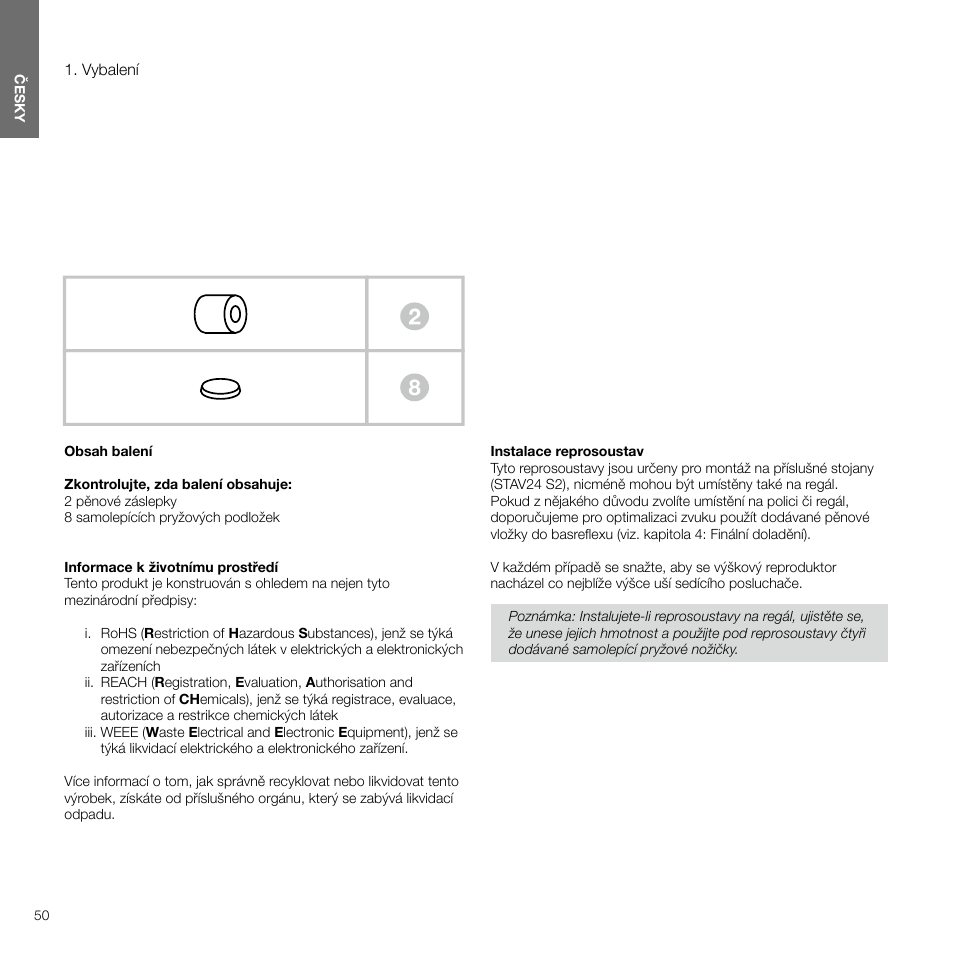 Vybalení, Česky | Bowers & Wilkins 607 Anniversary Edition 2-Way Bookshelf Speakers (Matte White, Pair) User Manual | Page 50 / 90