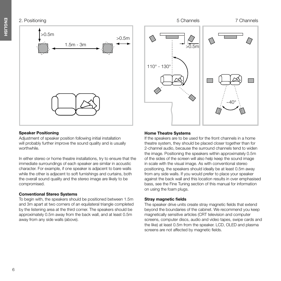 Positioning, Positioning 5 | Bowers & Wilkins 607 Anniversary Edition 2-Way Bookshelf Speakers (Matte White, Pair) User Manual | Page 6 / 90