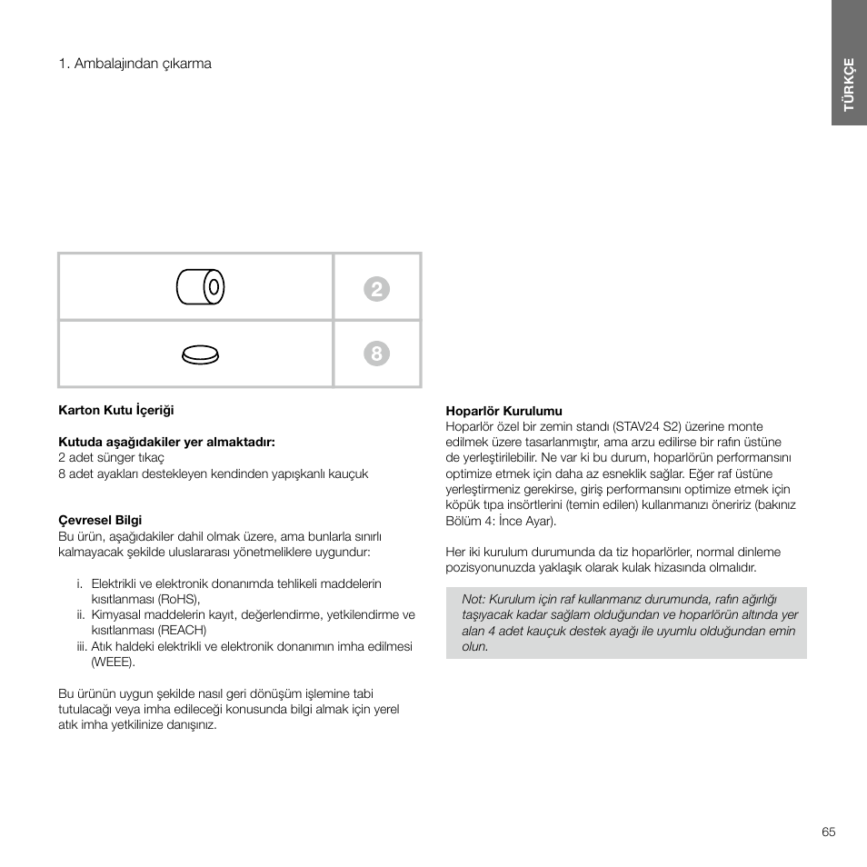 Ambalajından çıkarma, Türkçe contents türkçe 39 | Bowers & Wilkins 607 Anniversary Edition 2-Way Bookshelf Speakers (Matte White, Pair) User Manual | Page 65 / 90
