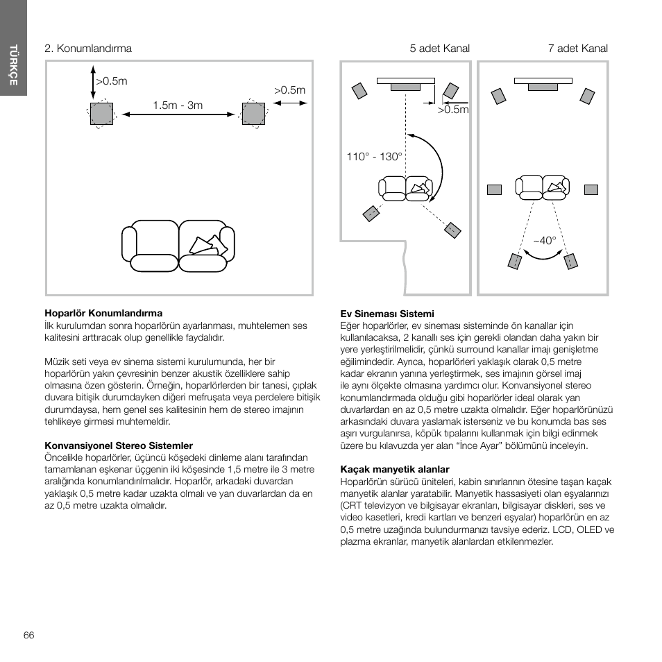 Konumlandırma | Bowers & Wilkins 607 Anniversary Edition 2-Way Bookshelf Speakers (Matte White, Pair) User Manual | Page 66 / 90