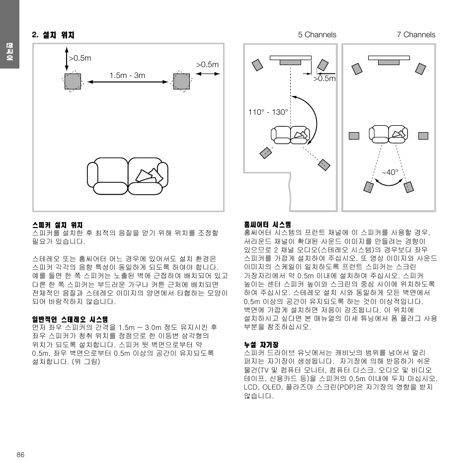 설치 위치, 설치 위치 5 | Bowers & Wilkins 607 Anniversary Edition 2-Way Bookshelf Speakers (Matte White, Pair) User Manual | Page 86 / 90