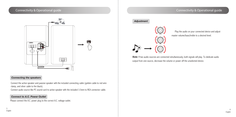 Connectivity & operational guide | Edifier R1280T 2-Way Powered Bookshelf Speakers (Wood, Pair) User Manual | Page 4 / 5