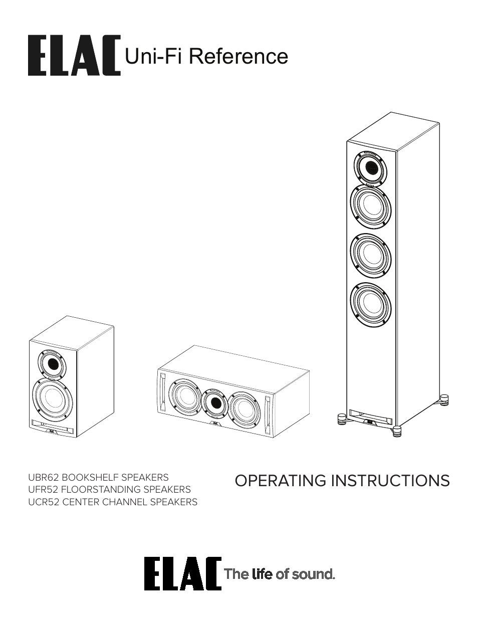 Elac Uni-Fi Reference UBR62 3-Way Bookshelf Speakers (Satin Black with Walnut Sides, Pair) User Manual | 12 pages