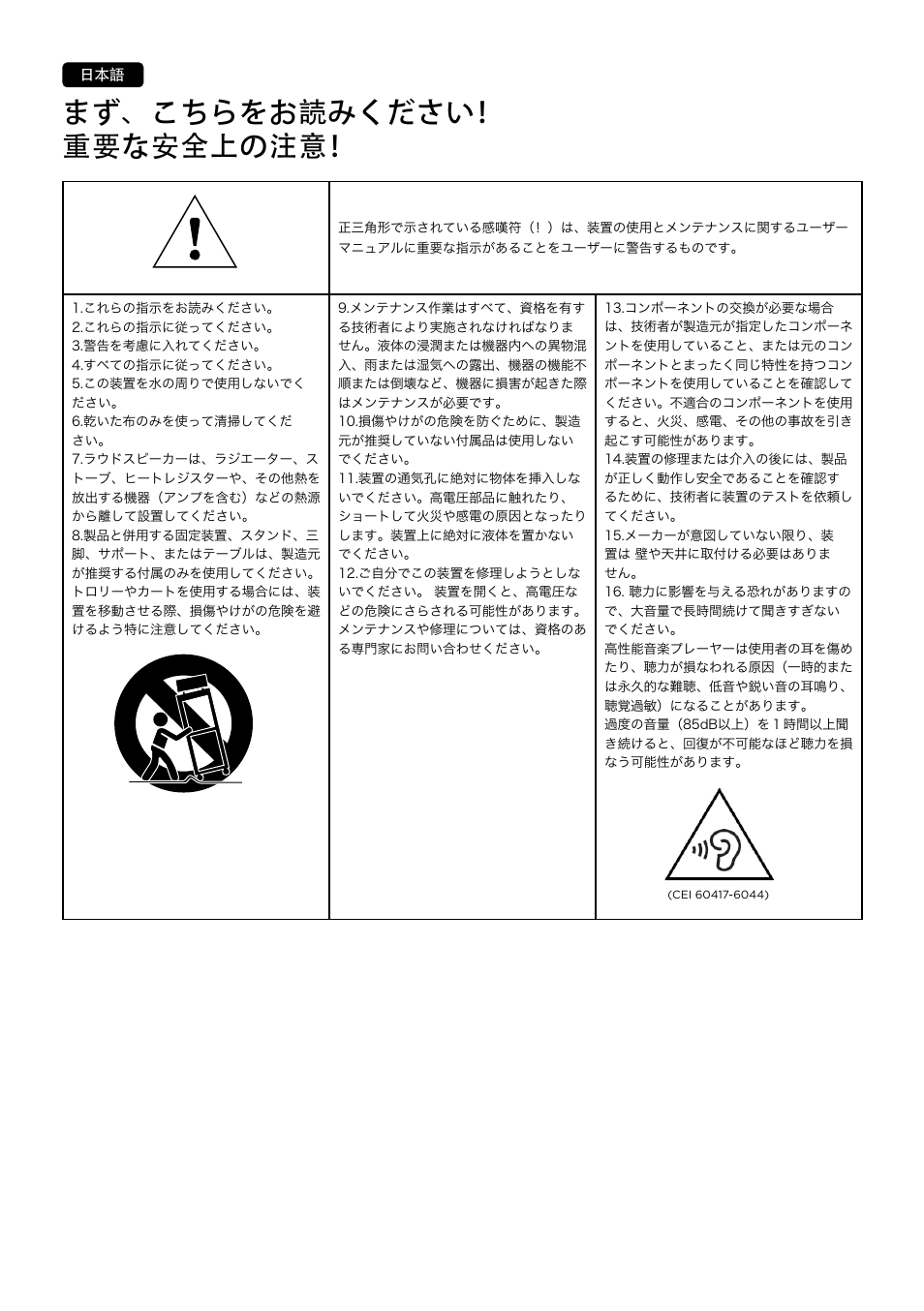 まず、こちらをお読みください！ 重要な安全上の注意 | Focal Dôme Flax 1.0 Satellite Speaker (Single, Black) User Manual | Page 12 / 28