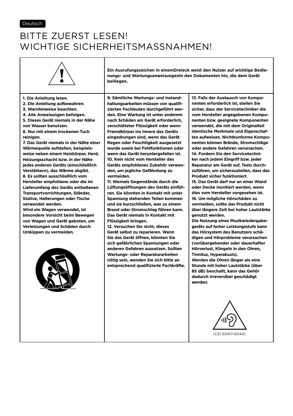 Bitte zuerst lesen! wichtige sicherheitsmassnahmen | Focal Dôme Flax 1.0 Satellite Speaker (Single, Black) User Manual | Page 5 / 28
