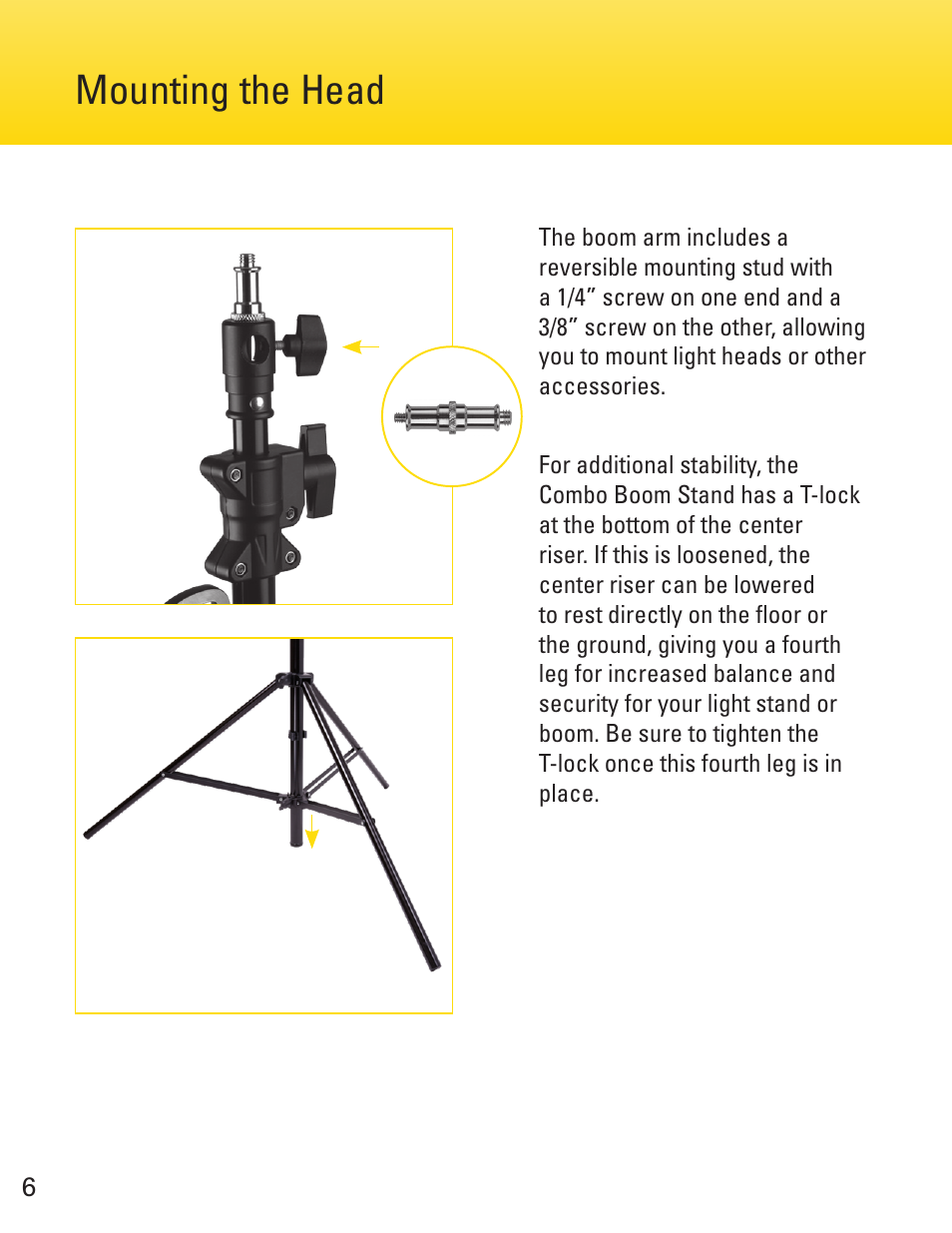 Mounting the head | Impact Combo Boom Stand (12.95') User Manual | Page 6 / 8