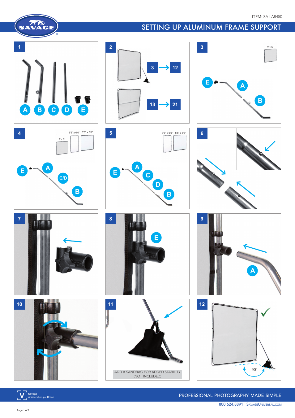 Savage Aluminum Frame Support User Manual | 2 pages