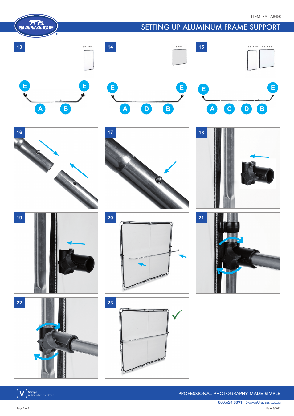 Setting up aluminum frame support | Savage Aluminum Frame Support User Manual | Page 2 / 2