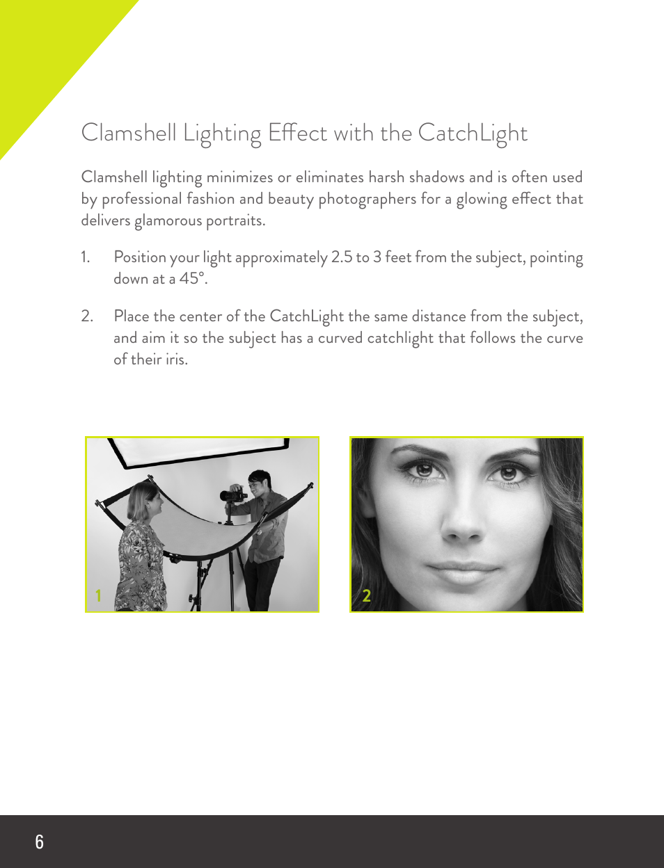 Clamshell lighting effect with the catchlight | Angler CatchLight Reflector V2 (24 x 58.5") User Manual | Page 6 / 8