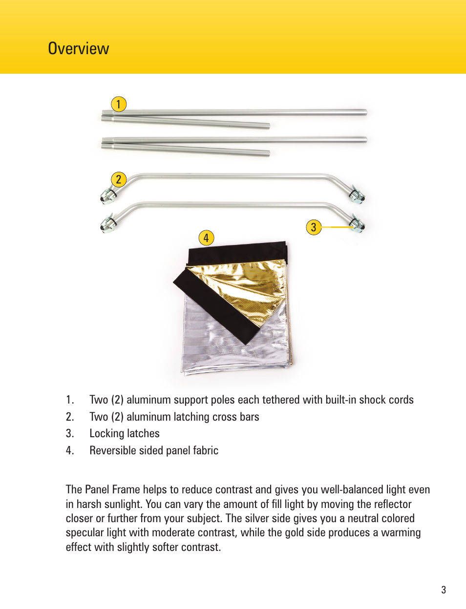 Overview | Impact Panel Frame Reflector Kit - Zebra Gold / Zebra Silver (59 x 82") User Manual | Page 3 / 8