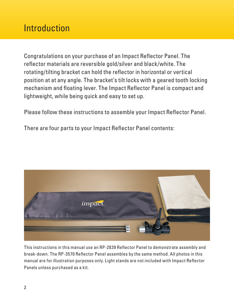 Do not edit or revise artwork, Page 2 page 7, Introduction one-year limited warranty | For approval before final production, Forward your proofs | Impact Reflector Panel (28 x 39") User Manual | Page 2 / 8