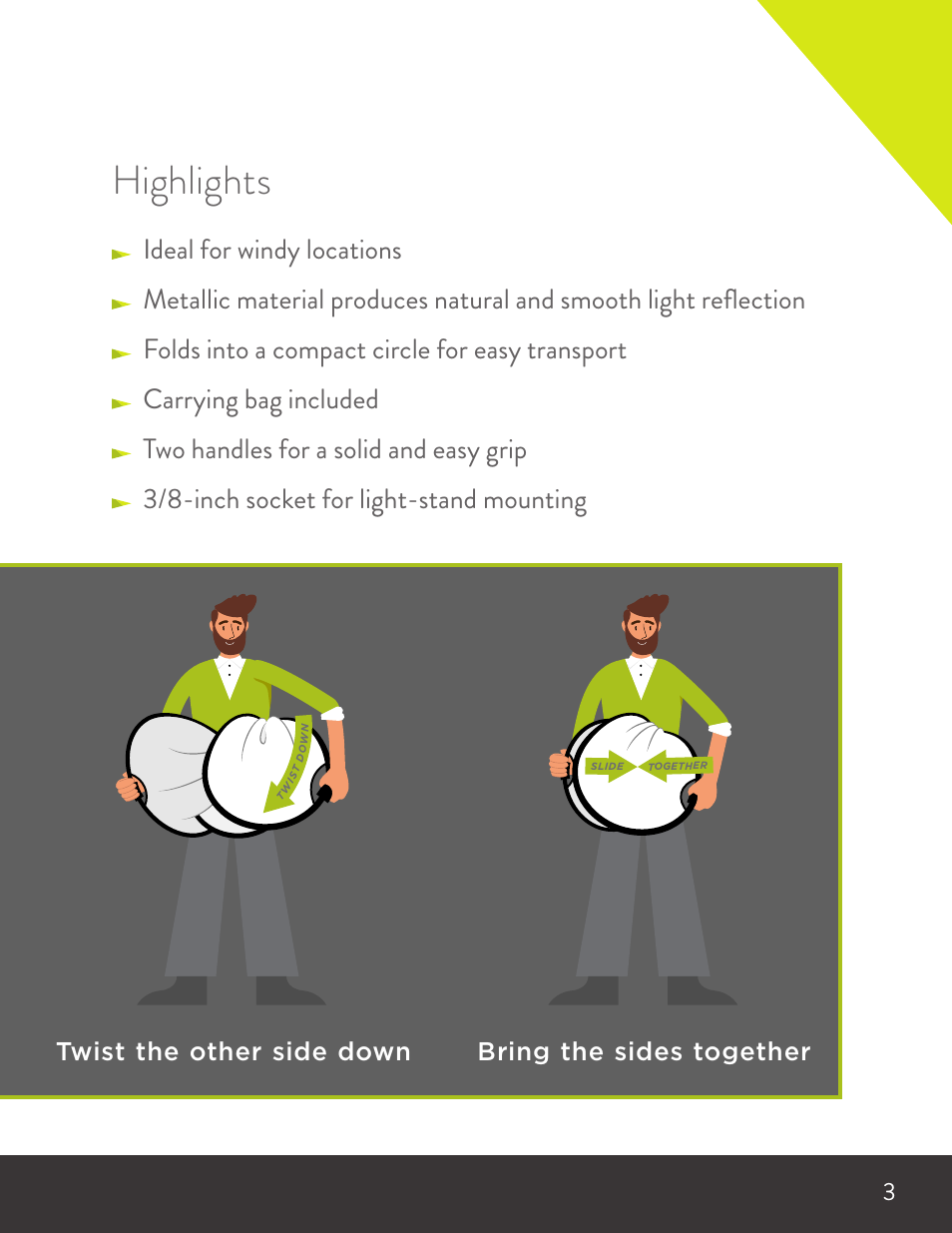 Highlights | Angler Wind-Resistant Collapsible Reflector (Silver, 42") User Manual | Page 3 / 4