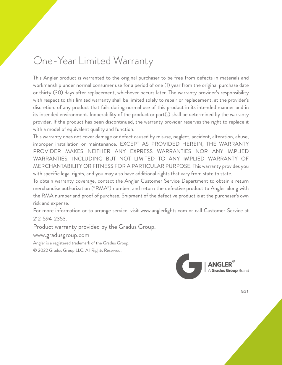 One-year limited warranty | Angler Wind-Resistant Collapsible Reflector (Silver, 42") User Manual | Page 4 / 4