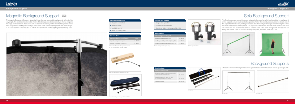 Magnetic background support, Solo background support, Background supports | Manfrotto Triflector MKII Frame + Silver/White Panels User Manual | Page 19 / 23
