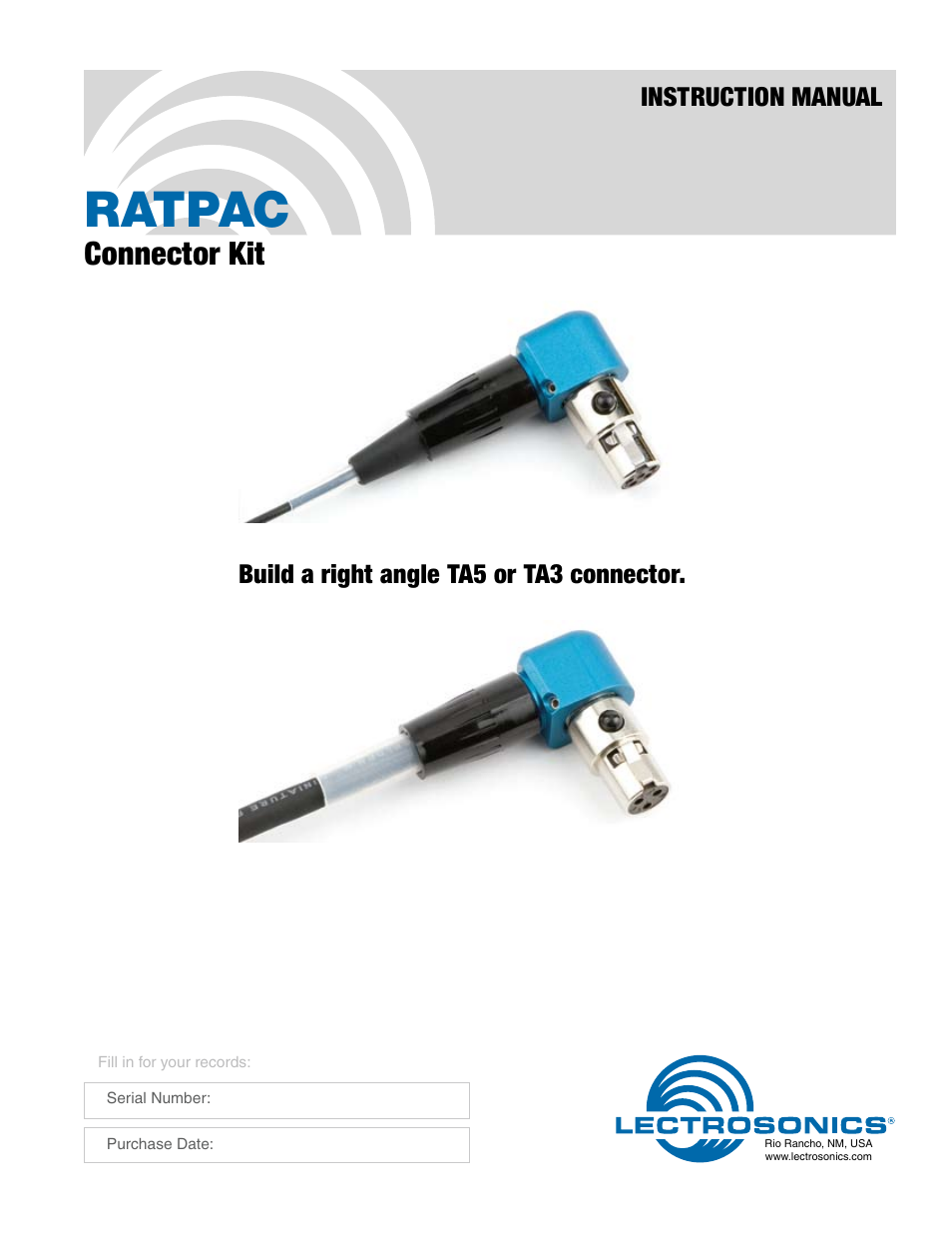 Lectrosonics Right Angled TA3 and TA5-Female Connector Kit User Manual | 4 pages