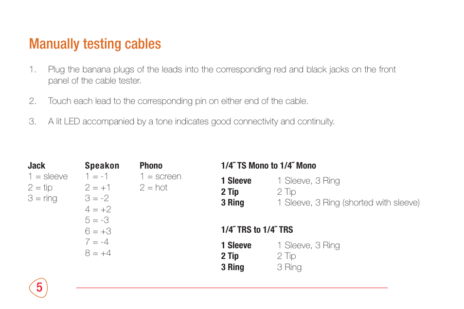 Manually testing cables | Kopul CBT-12 - 12-in-1 Cable Tester User Manual | Page 6 / 8