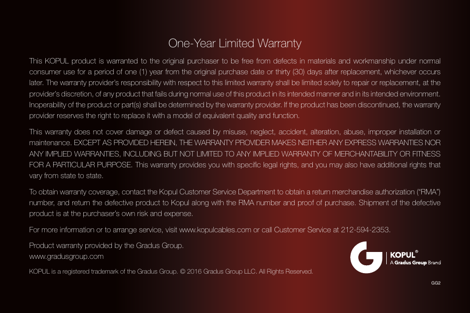 One-year limited warranty | Kopul CBT-12 - 12-in-1 Cable Tester User Manual | Page 8 / 8
