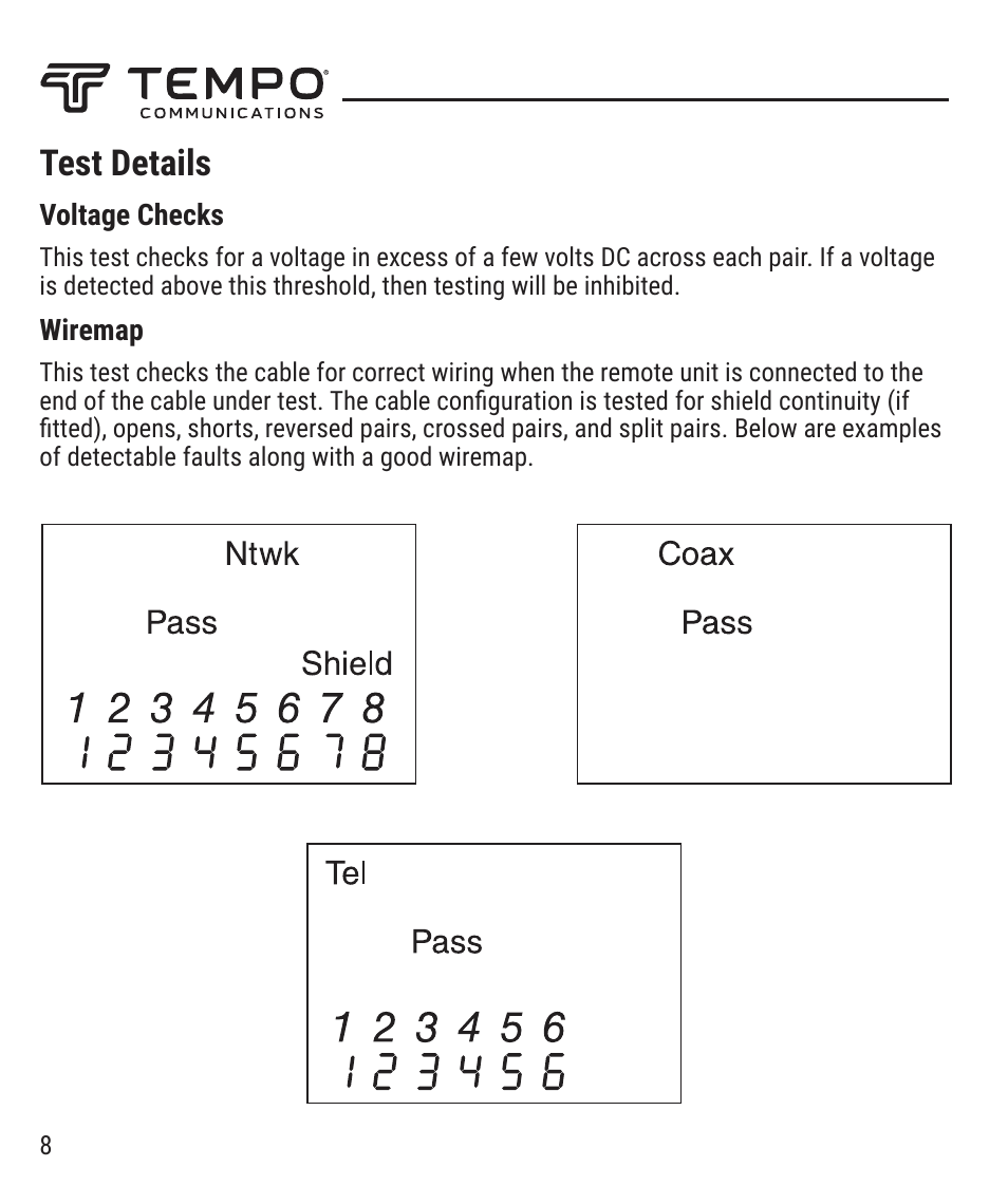 Test details | Tempo NC-100 NETcat Micro - Wiring Tester for Digital Voice, Data, and Video User Manual | Page 8 / 12