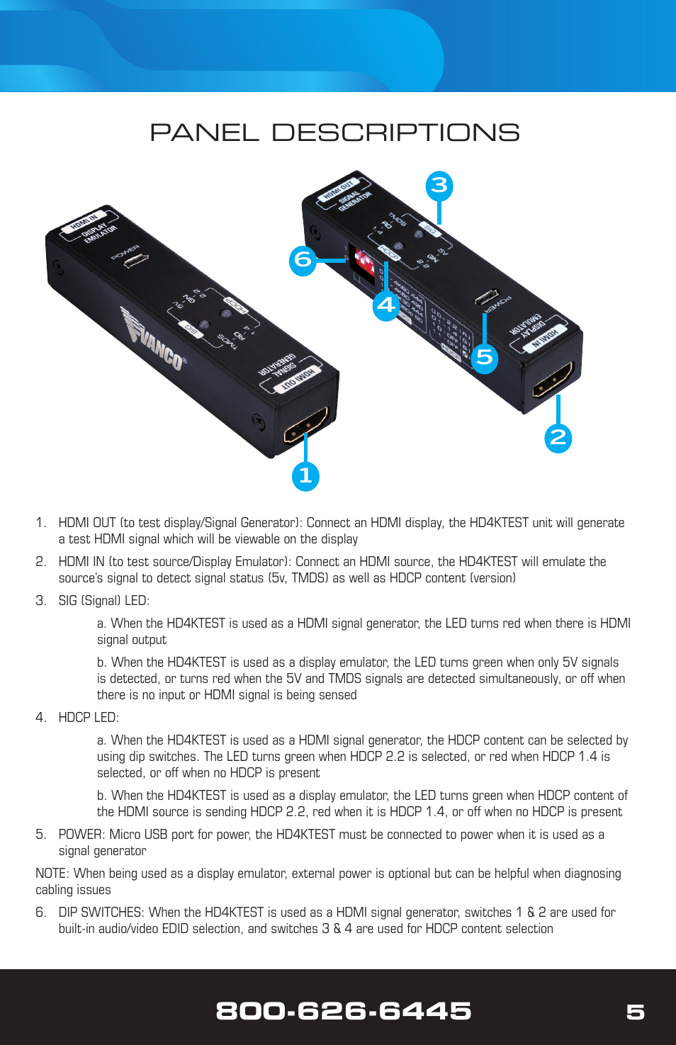 Panel descriptions | VANCO Handheld 4K HDMI Tester User Manual | Page 5 / 12
