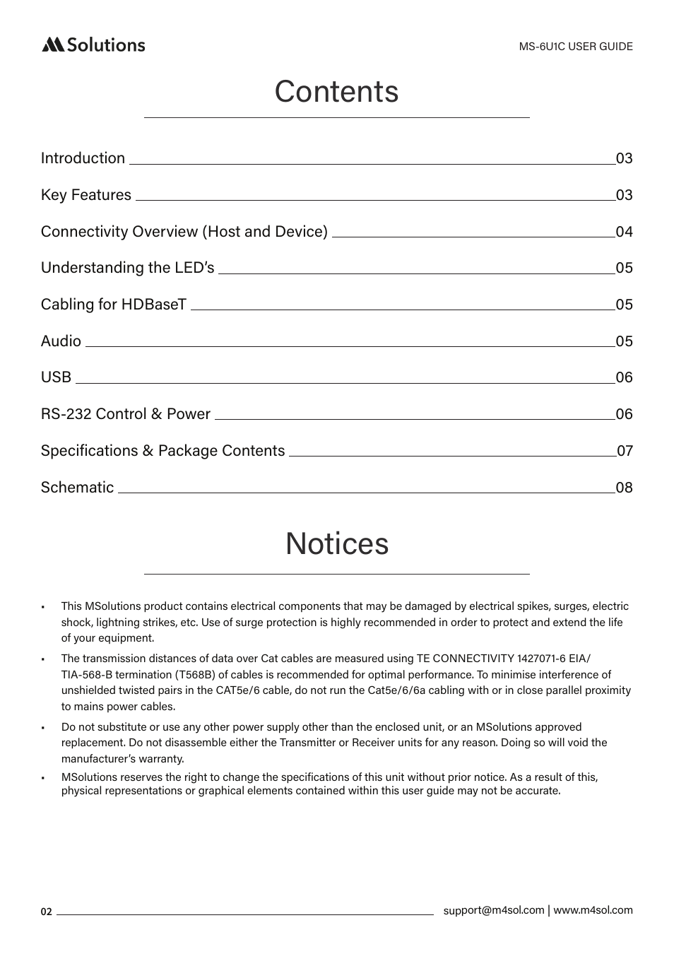 Contents notices | MSolutions MS-6U1C USB-C Extender Set User Manual | Page 2 / 9