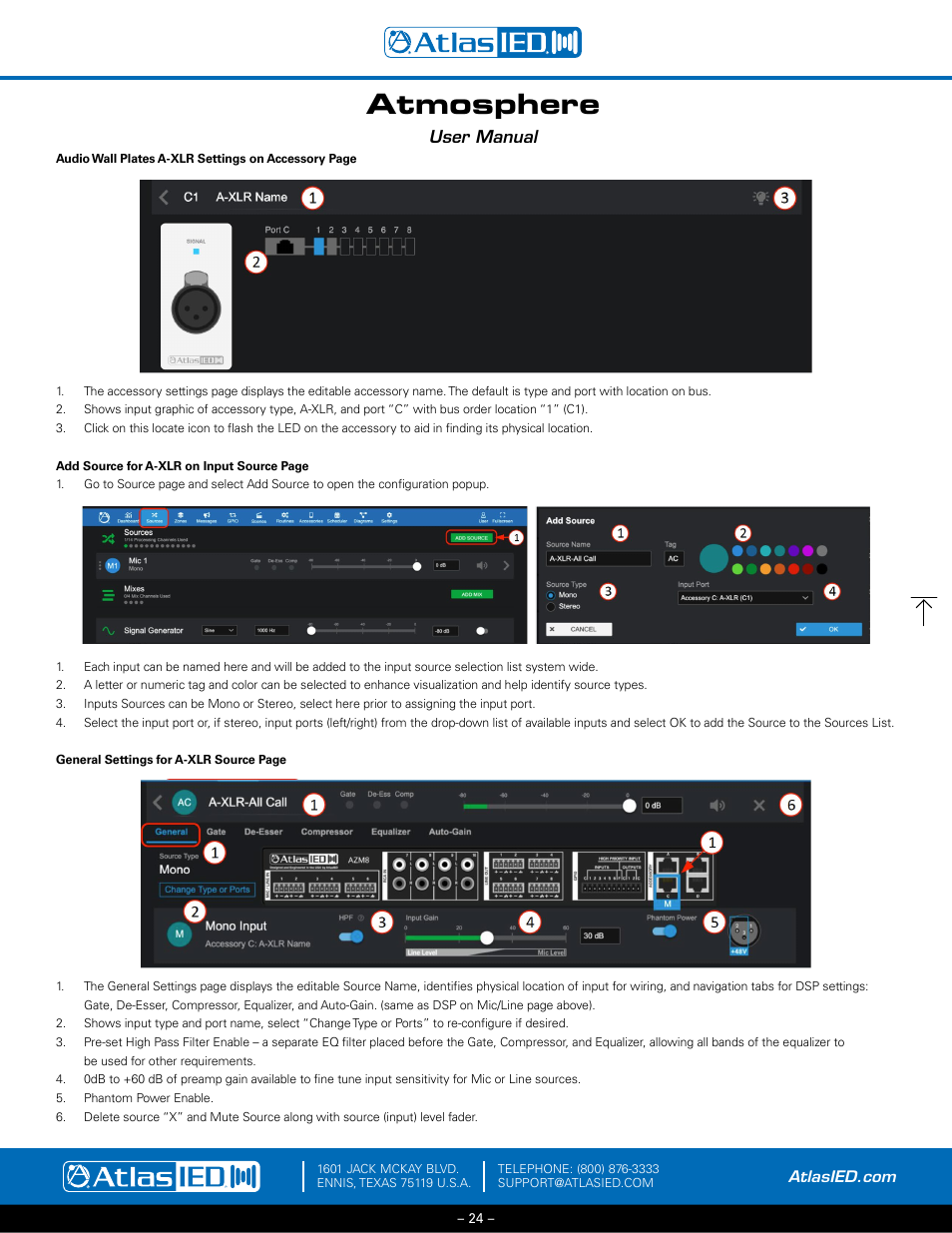 Audio wall plate (add source) inputs, Atmosphere, User manual | Atlas Sound Atmosphere C-ZSV Zone, Source, and Volume Wall Controller (Black) User Manual | Page 24 / 79