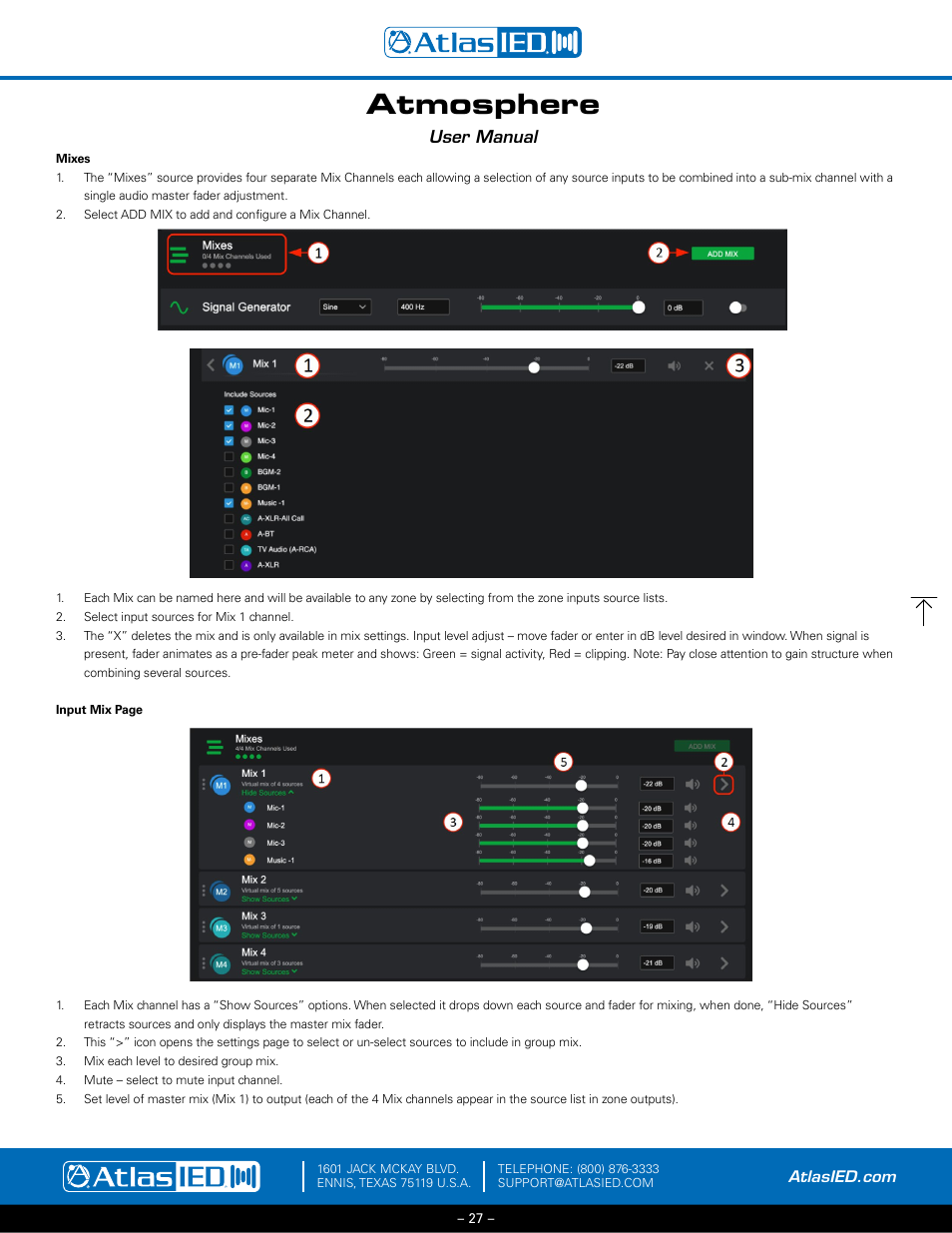 Mixes overview – add mix setup, Atmosphere, User manual | Atlas Sound Atmosphere C-ZSV Zone, Source, and Volume Wall Controller (Black) User Manual | Page 27 / 79