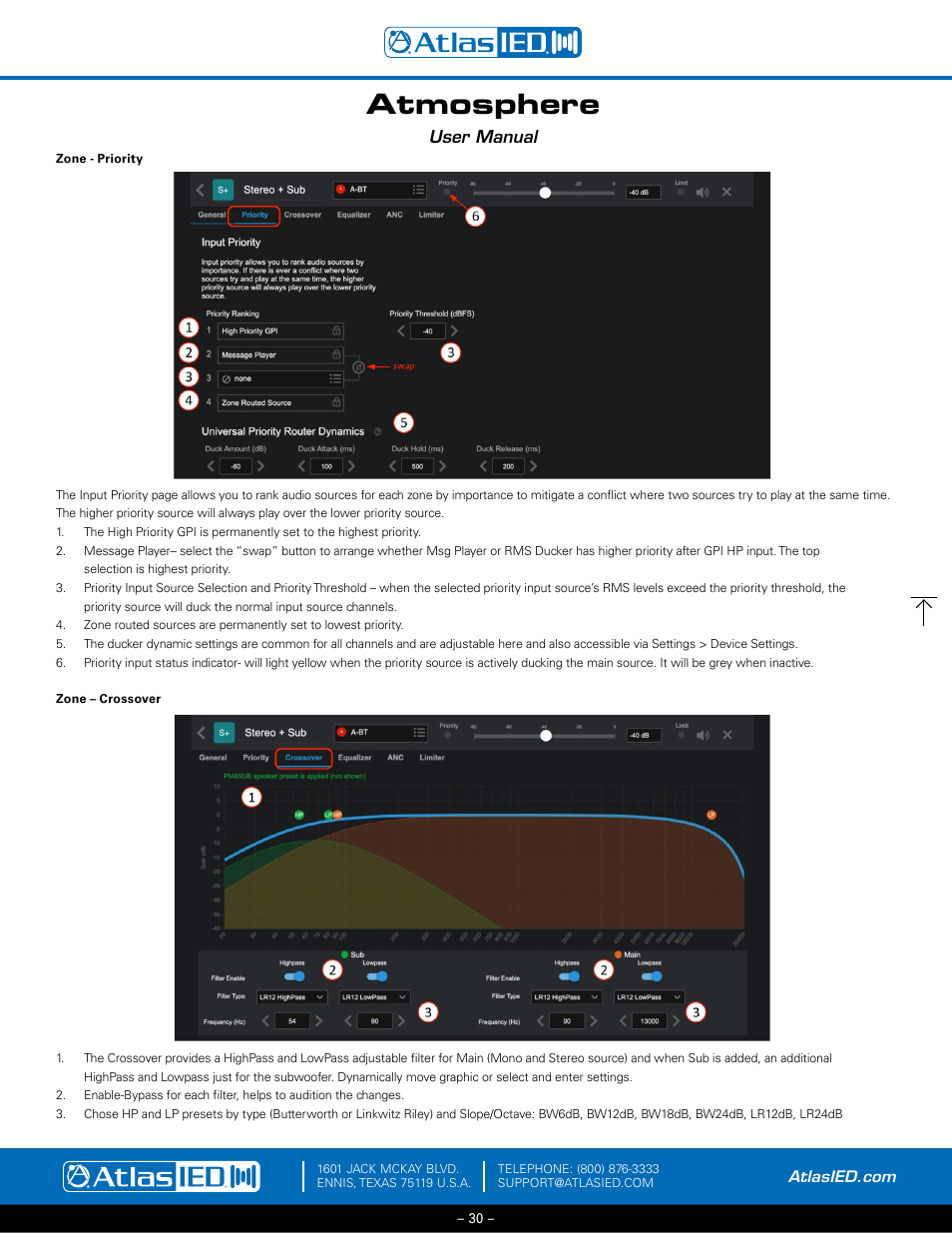 Zone-priority, Zone-crossover, Atmosphere | User manual | Atlas Sound Atmosphere C-ZSV Zone, Source, and Volume Wall Controller (Black) User Manual | Page 30 / 79