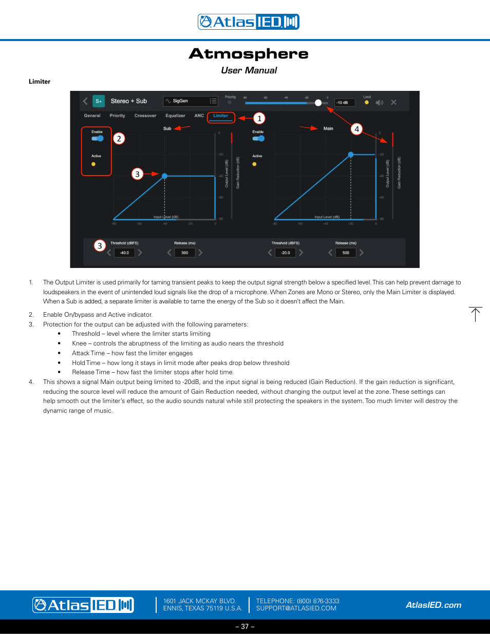 Zones-limiter, Atmosphere, User manual | Atlas Sound Atmosphere C-ZSV Zone, Source, and Volume Wall Controller (Black) User Manual | Page 37 / 79