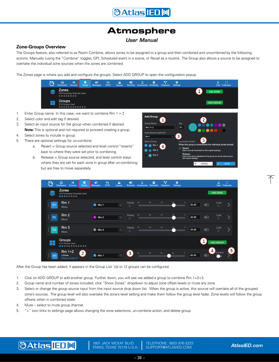 Zones-groups overview, Atmosphere, User manual | Atlas Sound Atmosphere C-ZSV Zone, Source, and Volume Wall Controller (Black) User Manual | Page 38 / 79