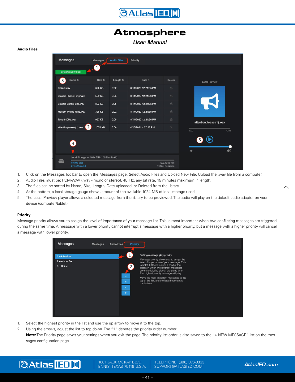 Audio files, Priority, Atmosphere | User manual | Atlas Sound Atmosphere C-ZSV Zone, Source, and Volume Wall Controller (Black) User Manual | Page 41 / 79