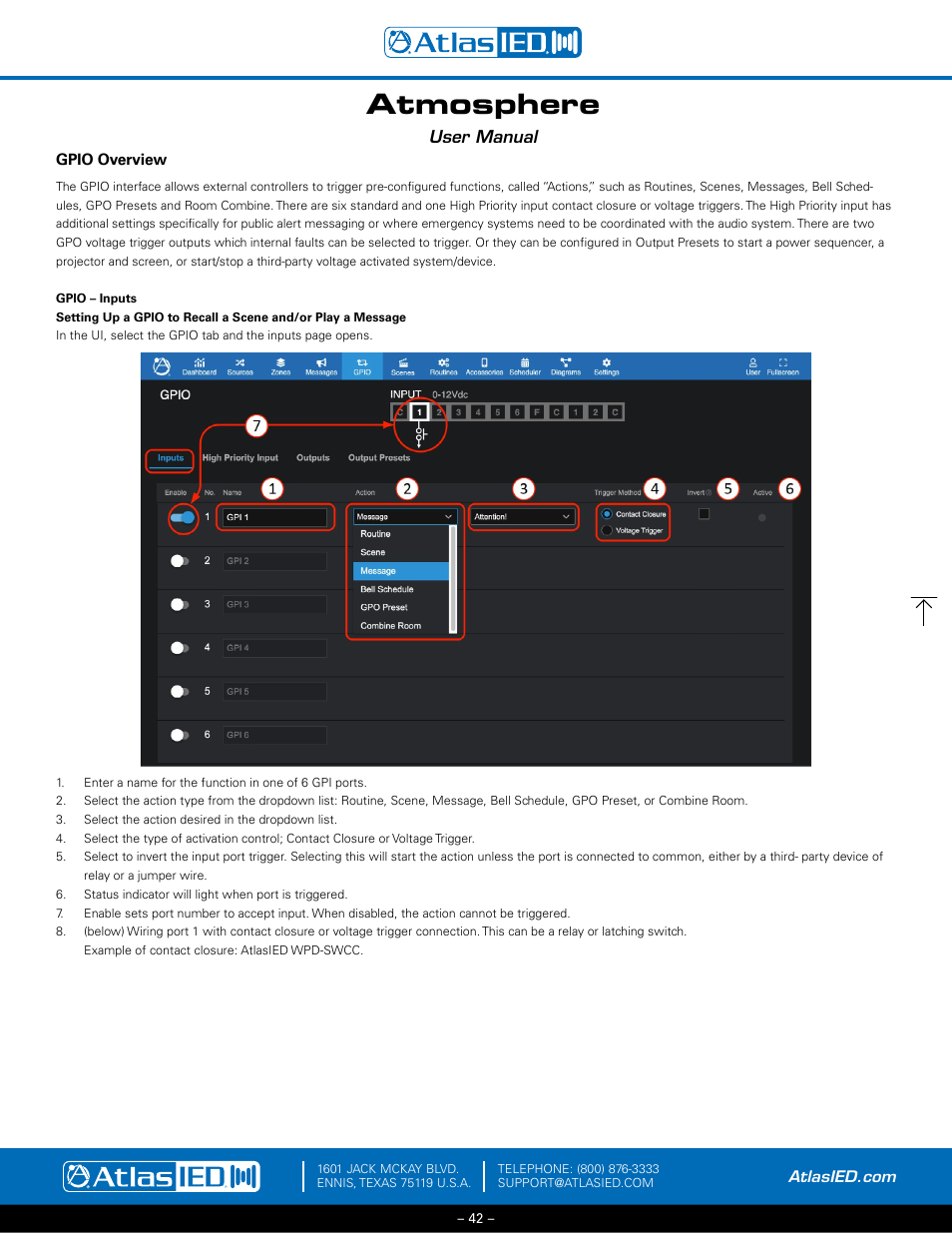 Gpio overview, Gpio, Inputs | Atmosphere, User manual | Atlas Sound Atmosphere C-ZSV Zone, Source, and Volume Wall Controller (Black) User Manual | Page 42 / 79